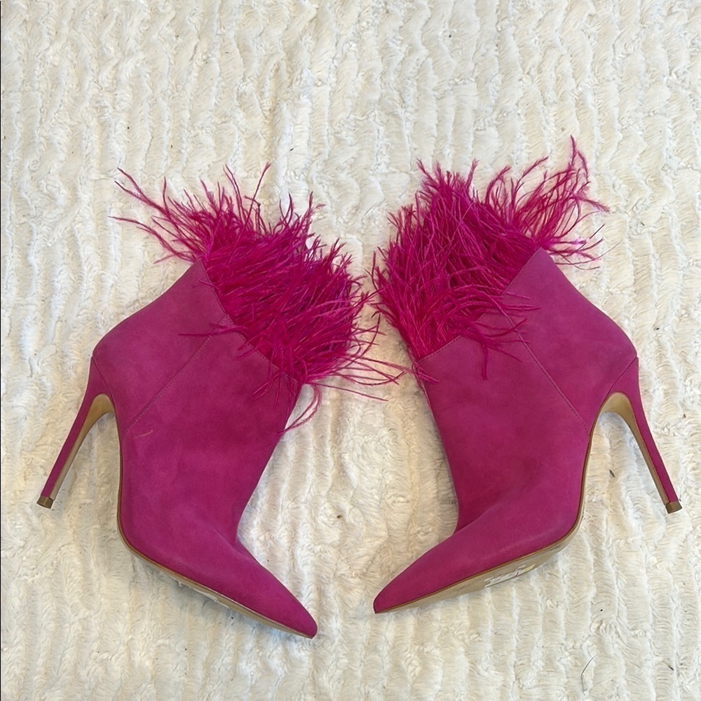 MICHAEL Michael Kors Fuchsia Suede Feather Trim Ankle Boots